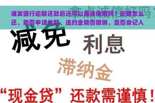 浦发银行逾期还款后还可以继续使用吗？逾期怎么还、能否申请分期、违约金能否撤销、是否会记入征信、逾期20天后能否开卡以及逾期4天立即还款是否会影响征信？