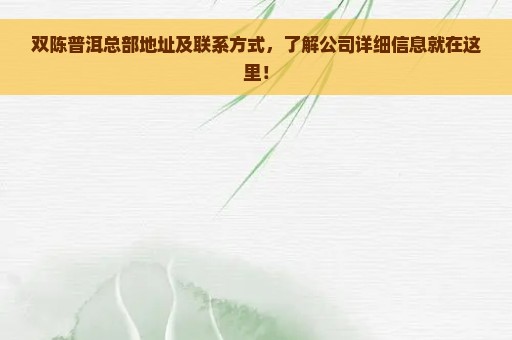 双陈普洱总部地址及联系方式，了解公司详细信息就在这里！