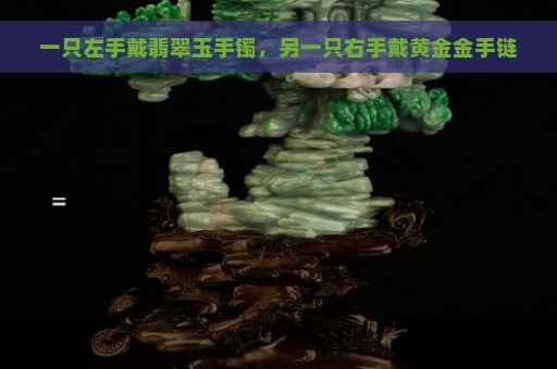 一只左手戴翡翠玉手镯，另一只右手戴黄金金手链