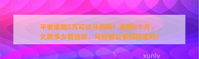 平安逾期5万可以分期吗？逾期6个月，欠款多少需还款，可能被公安局抓走吗？