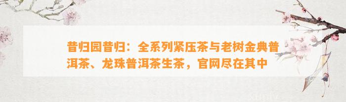 昔归园昔归：全系列紧压茶与老树金典普洱茶、龙珠普洱茶生茶，官网尽在其中