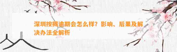 深圳按揭逾期会怎么样？影响、后果及解决办法全解析