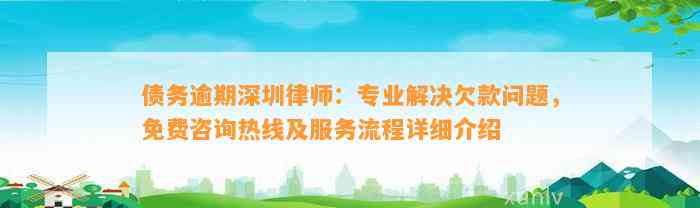 债务逾期深圳律师：专业解决欠款问题，免费咨询热线及服务流程详细介绍