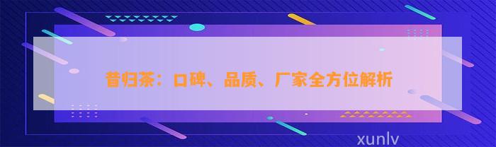 昔归茶：口碑、品质、厂家全方位解析