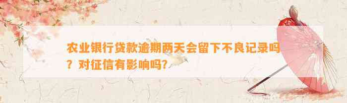 农业银行贷款逾期两天会留下不良记录吗？对征信有作用吗？