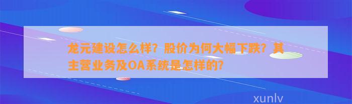 龙元建设怎么样？股价为何大幅下跌？其主营业务及OA系统是怎样的？