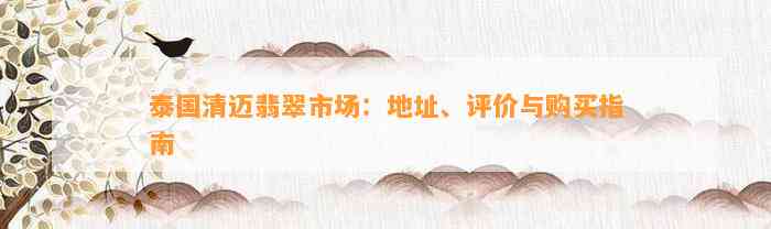 泰国清迈翡翠市场：地址、评价与购买指南