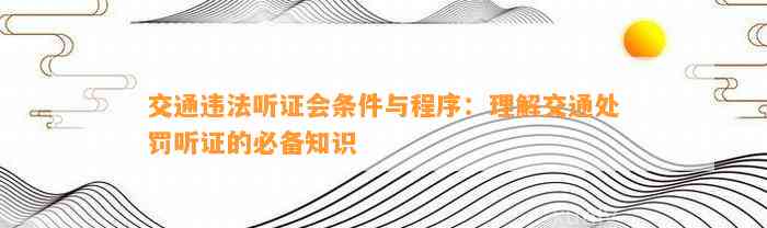 交通违法听证会条件与程序：理解交通处罚听证的必备知识