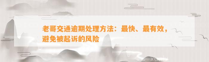 老哥交通逾期解决方法：最快、最有效，避免被起诉的风险