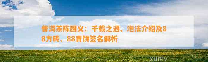 普洱茶陈国义：千载之遇、泡法介绍及88方砖、88青饼签名解析