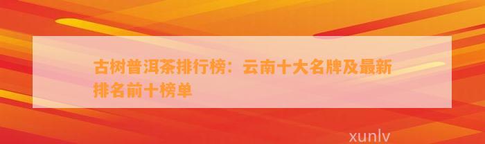 古树普洱茶排行榜：云南十大名牌及最新排名前十榜单