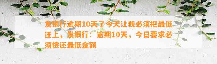 发银行逾期10天了今天让我必须把最低还上，发银行：逾期10天，今日要求必须偿还最低金额