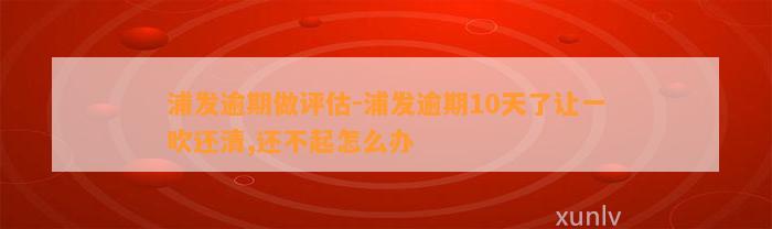 浦发逾期做评估-浦发逾期10天了让一吹还清,还不起怎么办