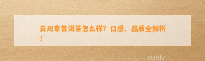 云川家普洱茶怎么样？口感、品质全解析！