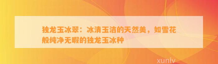 独龙玉冰翠：冰清玉洁的天然美，如雪花般纯净无暇的独龙玉冰种