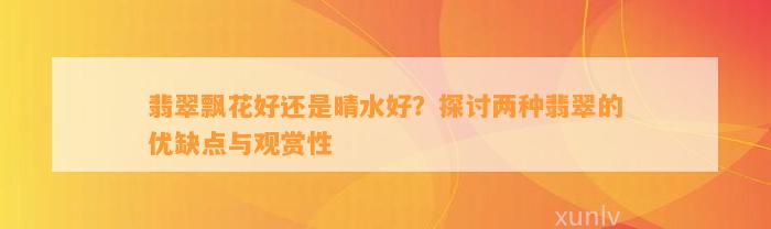 翡翠飘花好还是晴水好？探讨两种翡翠的优缺点与观赏性