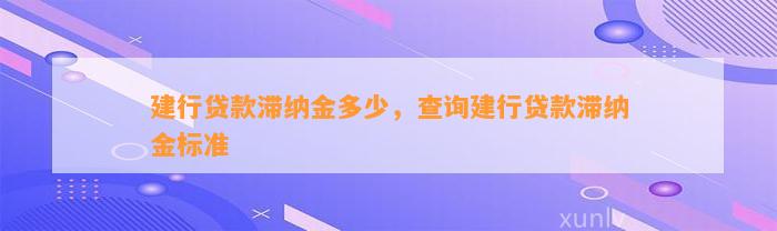 建行贷款滞纳金多少，查询建行贷款滞纳金标准