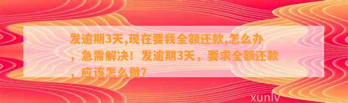 发逾期3天,现在要我全额还款,怎么办，急需解决！发逾期3天，要求全额还款，应该怎么做？