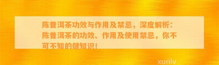 陈普洱茶功效与作用及禁忌，深度解析：陈普洱茶的功效、作用及采用禁忌，你不可不知的健知识！