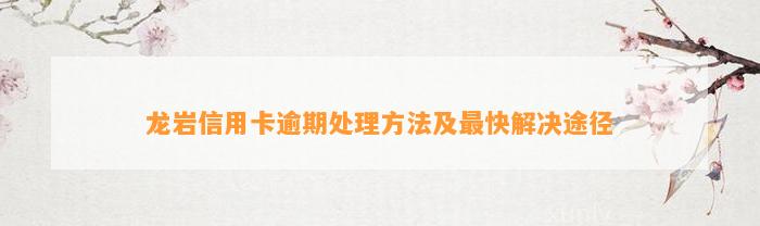 龙岩信用卡逾期处理方法及最快解决途径