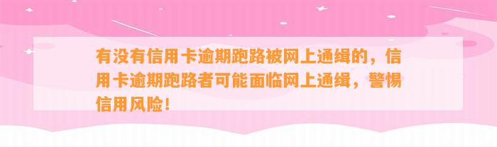 有没有信用卡逾期跑路被网上通缉的，信用卡逾期跑路者可能面临网上通缉，警惕信用风险！