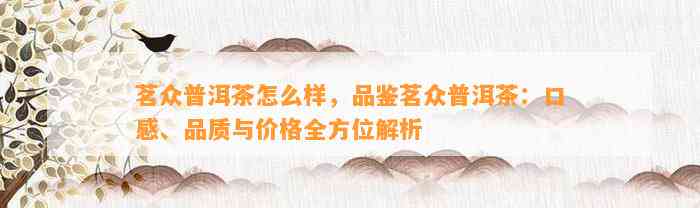 茗众普洱茶怎么样，品鉴茗众普洱茶：口感、品质与价格全方位解析