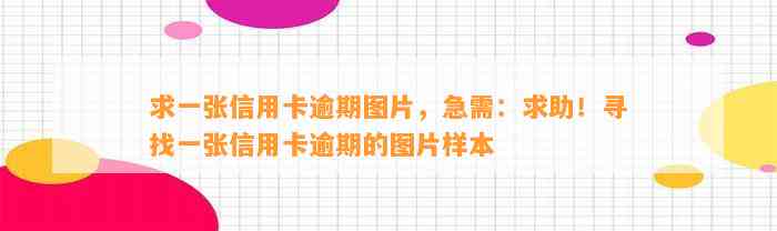 求一张信用卡逾期图片，急需：求助！寻找一张信用卡逾期的图片样本