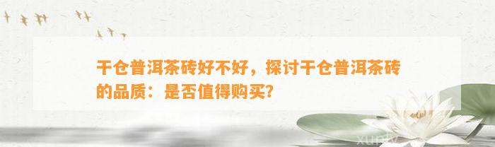 干仓普洱茶砖好不好，探讨干仓普洱茶砖的品质：是不是值得购买？