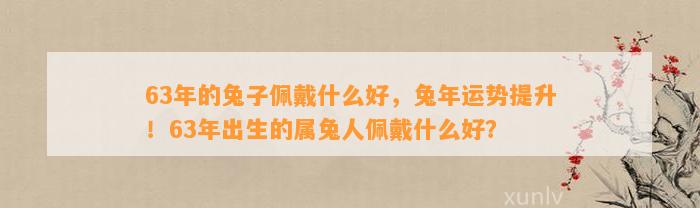 63年的兔子佩戴什么好，兔年运势提升！63年出生的属兔人佩戴什么好？