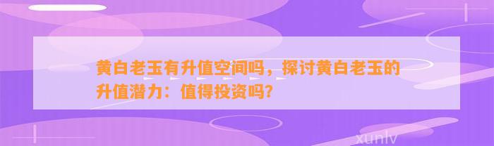 黄白老玉有升值空间吗，探讨黄白老玉的升值潜力：值得投资吗？