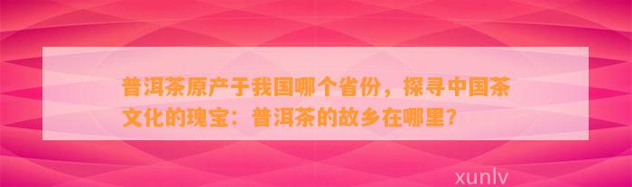 普洱茶原产于我国哪个省份，探寻中国茶文化的瑰宝：普洱茶的故乡在哪里？