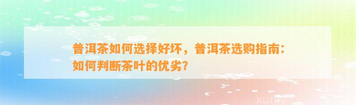 普洱茶怎样选择好坏，普洱茶选购指南：怎样判断茶叶的优劣？