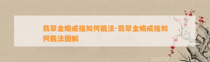 翡翠金蟾戒指怎样戴法-翡翠金蟾戒指怎样戴法图解