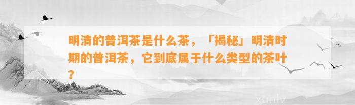 明清的普洱茶是什么茶，「揭秘」明清时期的普洱茶，它到底属于什么类型的茶叶？