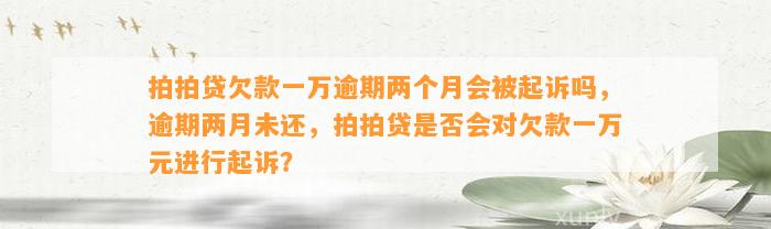 拍拍贷欠款一万逾期两个月会被起诉吗，逾期两月未还，拍拍贷是否会对欠款一万元进行起诉？