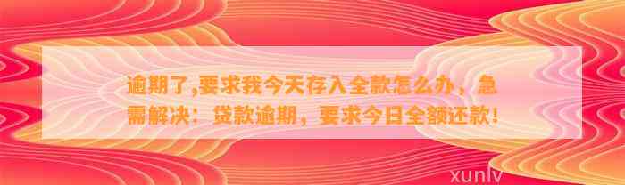 逾期了,要求我今天存入全款怎么办，急需解决：贷款逾期，要求今日全额还款！