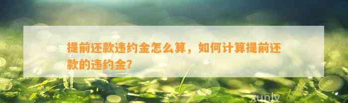 提前还款违约金怎么算，如何计算提前还款的违约金？