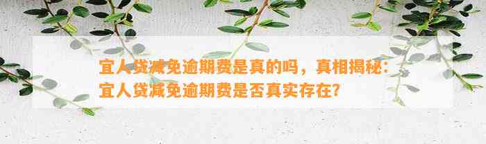 宜人贷减免逾期费是真的吗，真相揭秘：宜人贷减免逾期费是否真实存在？