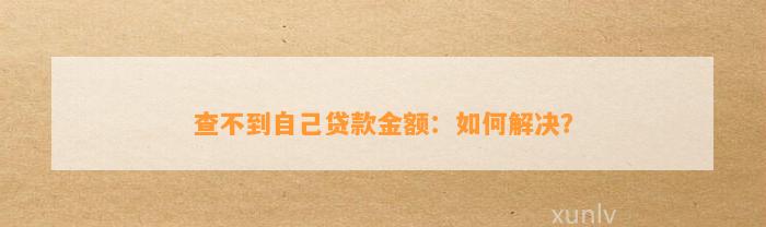 查不到自己贷款金额：如何解决？