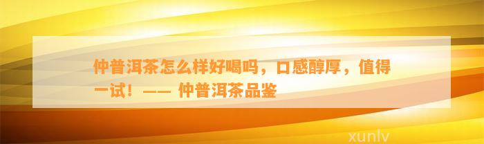 仲普洱茶怎么样好喝吗，口感醇厚，值得一试！—— 仲普洱茶品鉴