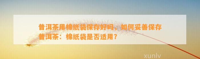 普洱茶用棉纸袋保存好吗，怎样妥善保存普洱茶：棉纸袋是不是适用？