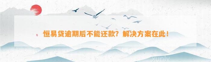 恒易贷逾期后不能还款？解决方案在此！