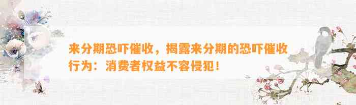 来分期恐吓催收，揭露来分期的恐吓催收行为：消费者权益不容侵犯！