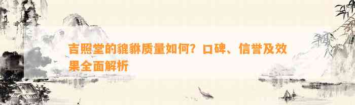 吉照堂的貔貅品质怎样？口碑、信誉及效果全面解析