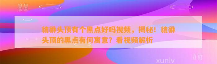 貔貅头顶有个黑点好吗视频，揭秘！貔貅头顶的黑点有何寓意？看视频解析