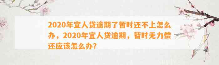 2020年宜人贷逾期了暂时还不上怎么办，2020年宜人贷逾期，暂时无力偿还应该怎么办？