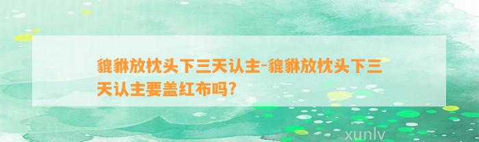 貔貅放枕头下三天认主-貔貅放枕头下三天认主要盖红布吗?