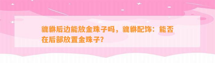 貔貅后边能放金珠子吗，貔貅配饰：能否在后部放置金珠子？