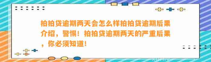 拍拍贷逾期两天会怎么样拍拍贷逾期后果介绍，警惕！拍拍贷逾期两天的严重后果，你必须知道！