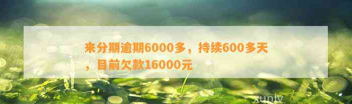 来分期逾期6000多，持续600多天，目前欠款16000元